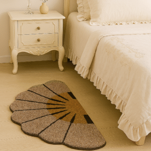 Heritage Knots-Decorative Monstera Leaf Area Shaggy Rug, Brown and Grey, Non-Slip Backing, Tropical Design