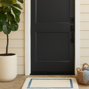 Heritage Knots Luxurious Tufted Mat with Blue Border Trim, Soft Rug, White and Blue, Size 40 * 60 CM